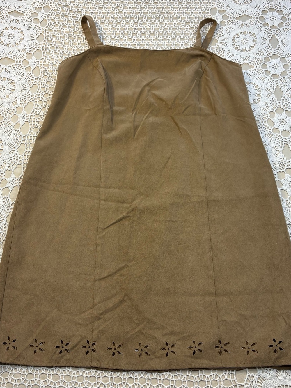 Venezia Jeans Women’s Size 18 Brown Faux Suede Slip Dress Laser Cut Hem